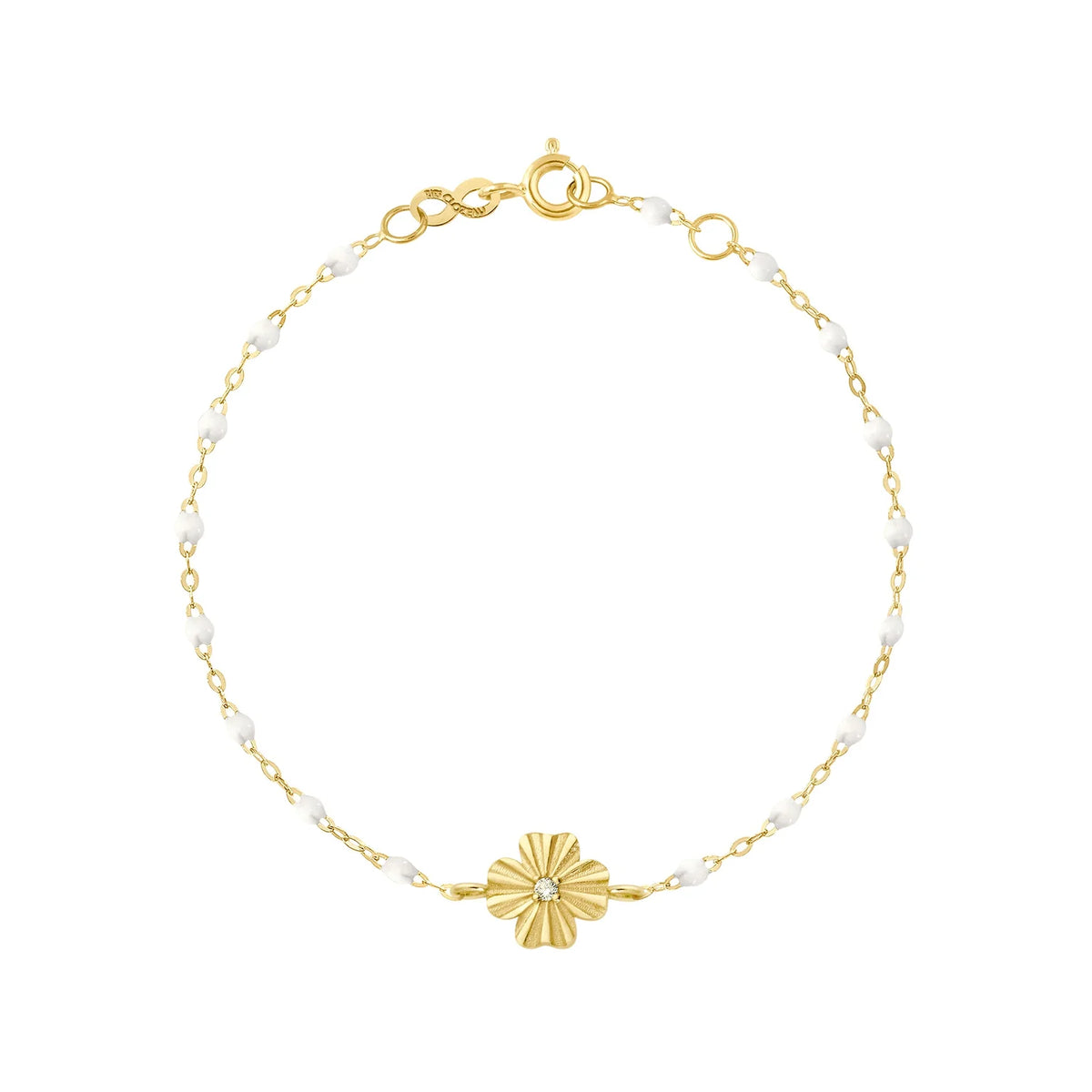 WHITE- Classic Gigi Clozeau- Clover Lumiere Bracelet- 18K Yellow Gold ...